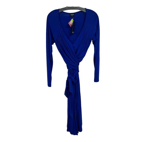 NWT Olian Blue Maternity Rayon Spandex Blend Long Sleeve Wrap Dress Medium - Picture 1 of 7